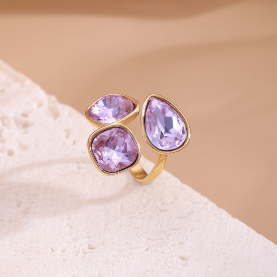 Colored crystal stainless steel ring