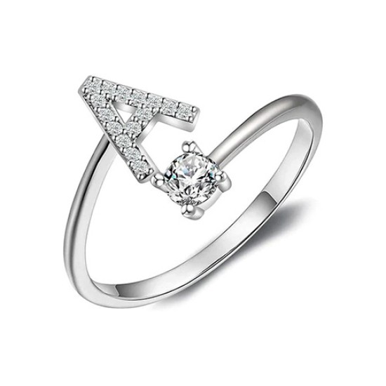 26 English letter inlaid crystal open ring