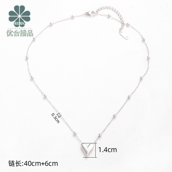 Cross bead chain peach heart stainless steel necklace
