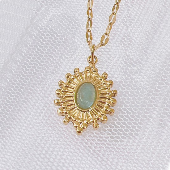 Elliptical turquoise stainless steel necklace