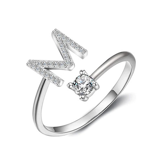 26 English letter inlaid crystal open ring