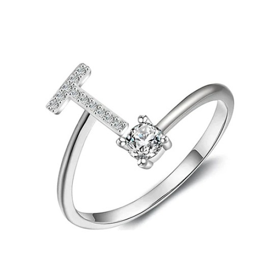 26 English letter inlaid crystal open ring