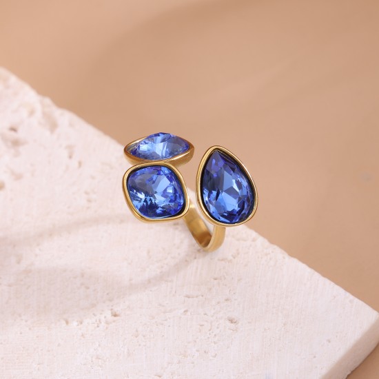 Colored crystal stainless steel ring