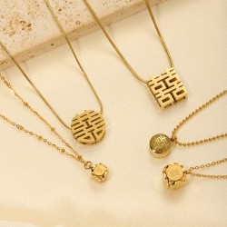Hollow out stainless steel necklace with auspicious characters