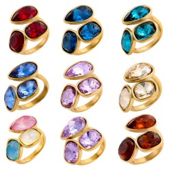 Colored crystal stainless steel ring