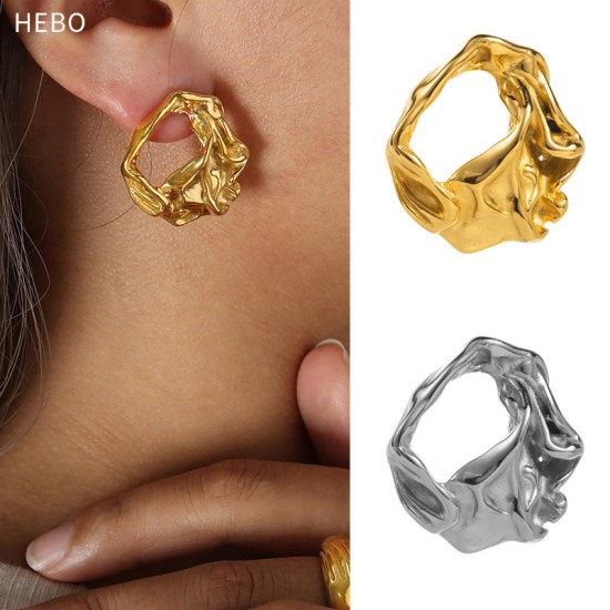 Irregular wrinkled stainless steel earrings
