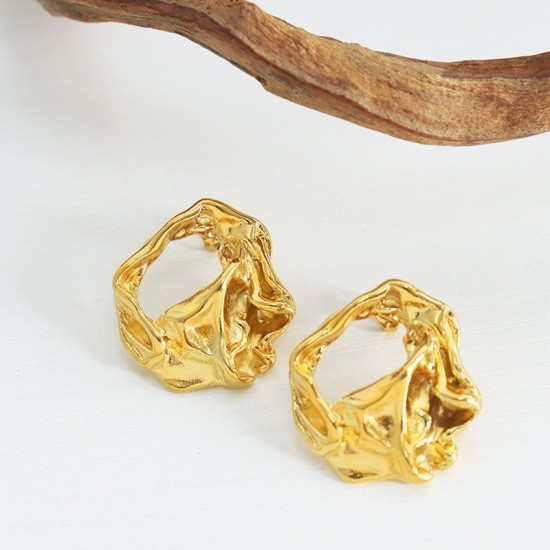 Irregular wrinkled stainless steel earrings