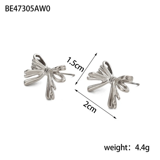 Stainless steel earrings with line pattern bow and tie
