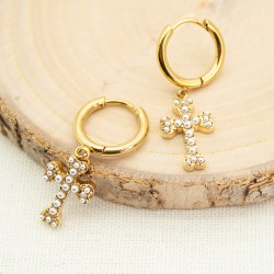 Bead Cross Stainless Steel Earrings