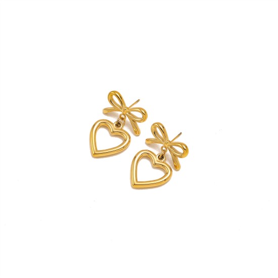 Hollow out heart-shaped bow stainless steel earrings