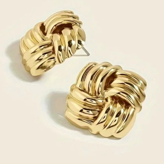 Stainless steel earrings with square weave pattern