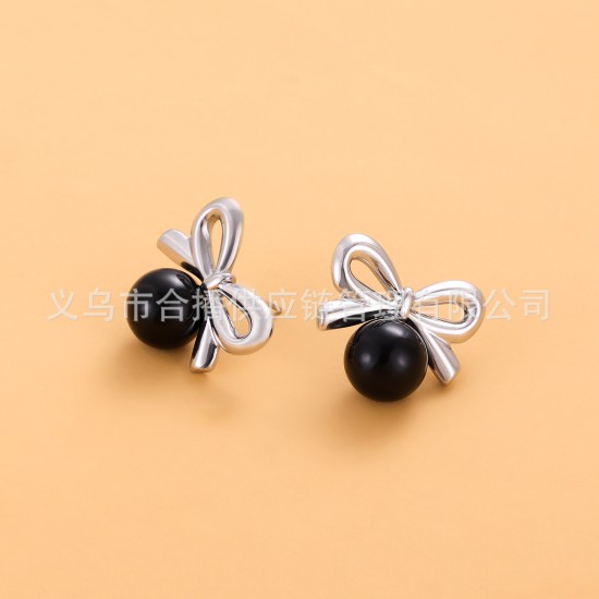 Bow shaped pearl stainless steel earrings