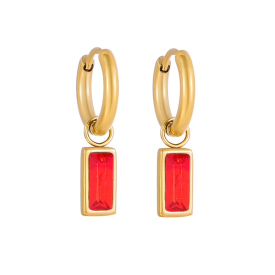 Colored diamond block pendant stainless earrings