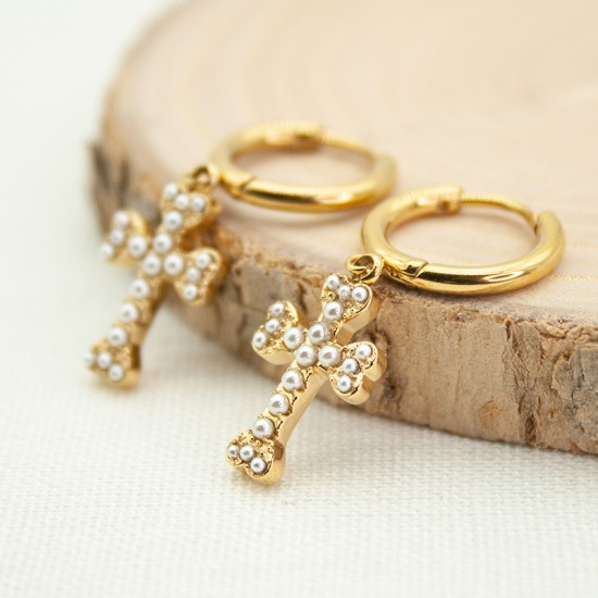 Bead Cross Stainless Steel Earrings