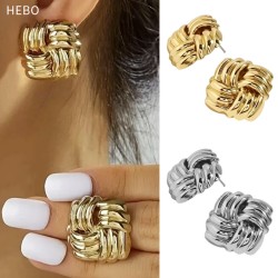 Stainless steel earrings with square weave pattern