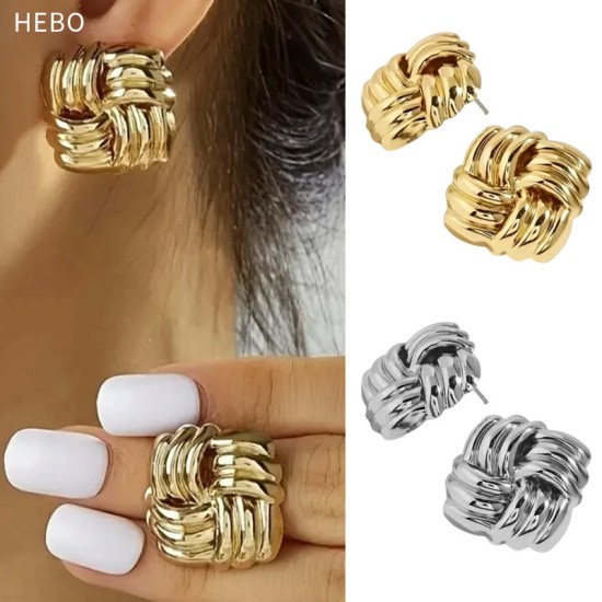 Stainless steel earrings with square weave pattern