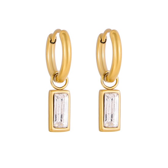 Colored diamond block pendant stainless earrings