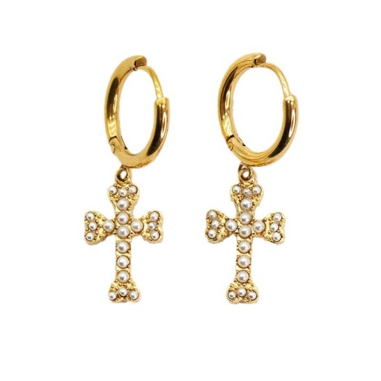 Bead Cross Stainless Steel Earrings