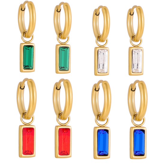 Colored diamond block pendant stainless earrings