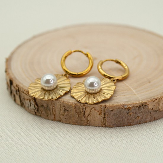 Bead inlaid stainless steel earrings