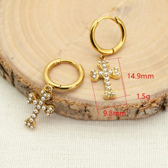 Bead Cross Stainless Steel Earrings