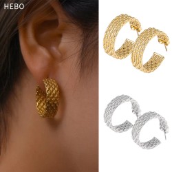 Stainless steel earrings with steel ring texture