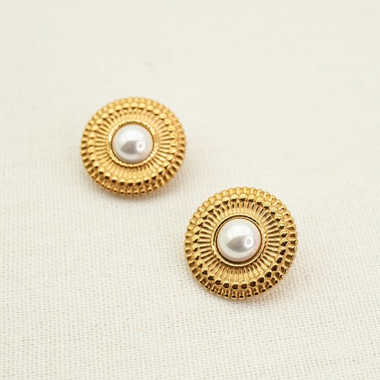 Bead inlaid stainless steel earrings