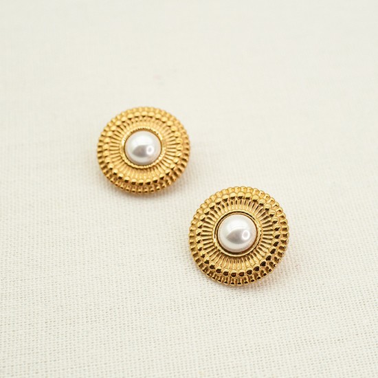 Bead inlaid stainless steel earrings