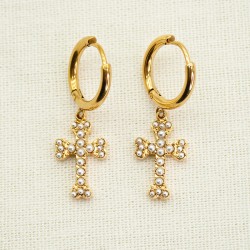 Bead Cross Stainless Steel Earrings