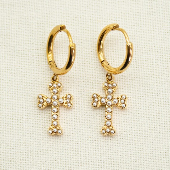 Bead Cross Stainless Steel Earrings