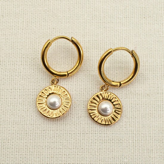 Bead inlaid stainless steel earrings