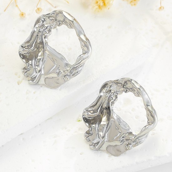 Irregular wrinkled stainless steel earrings