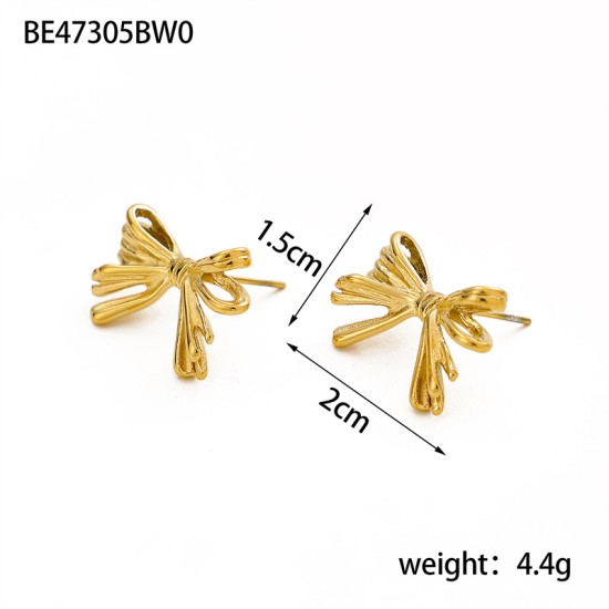 Stainless steel earrings with line pattern bow and tie