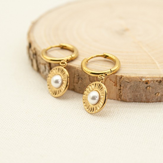 Bead inlaid stainless steel earrings