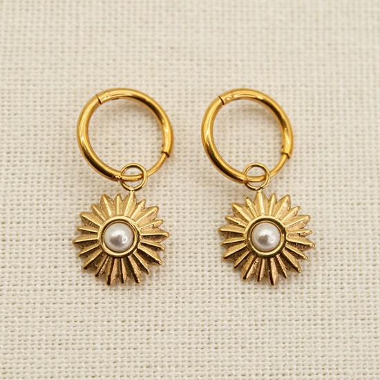 Bead inlaid stainless steel earrings