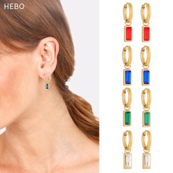 Colored diamond block pendant stainless earrings