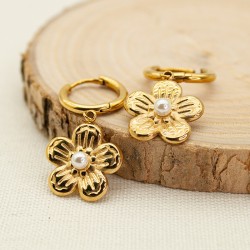 Plum blossom pearl stainless steel earrings