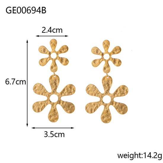 Hammer patterned sunflower stainless steel earrings