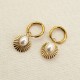 Fan shaped hollow sun shaped pearl stainless steel earrings