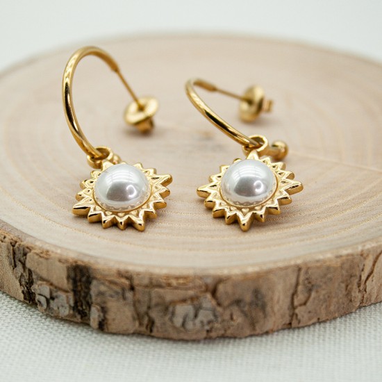 Sunflower Pearl Stainless Earrings