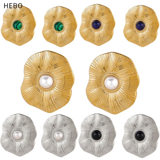 Pearl shaped oval stainless steel earrings