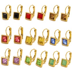 Square colored zircon stainless steel earrings