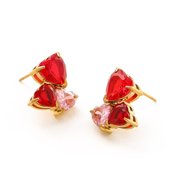 Zircon heart-shaped stainless steel earrings