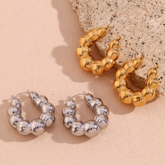 Spherical hollow elliptical stainless steel earrings