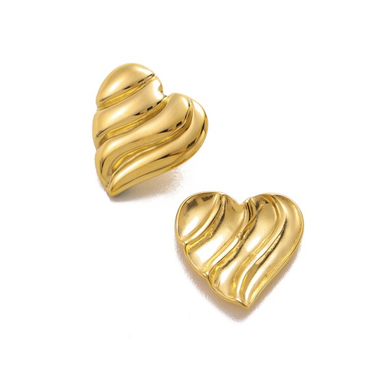 Wave patterned heart-shaped stainless steel earrings