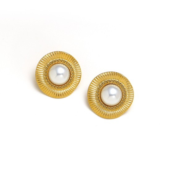Button pearl stainless steel earrings
