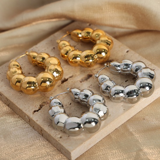 Spherical hollow elliptical stainless steel earrings