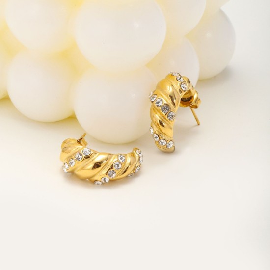 C-shaped cow horn wrapped stainless steel earrings