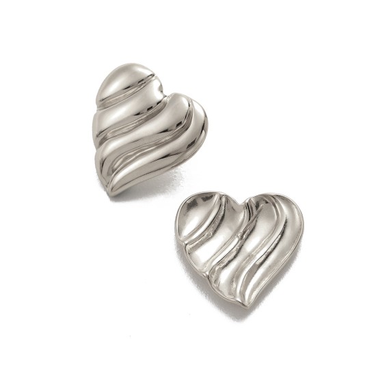 Wave patterned heart-shaped stainless steel earrings