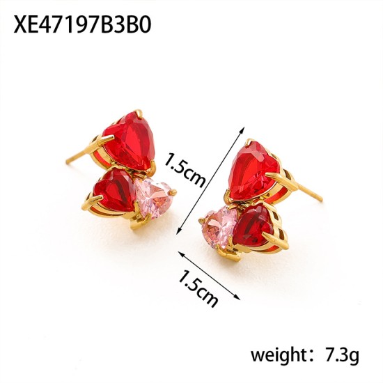Zircon heart-shaped stainless steel earrings
